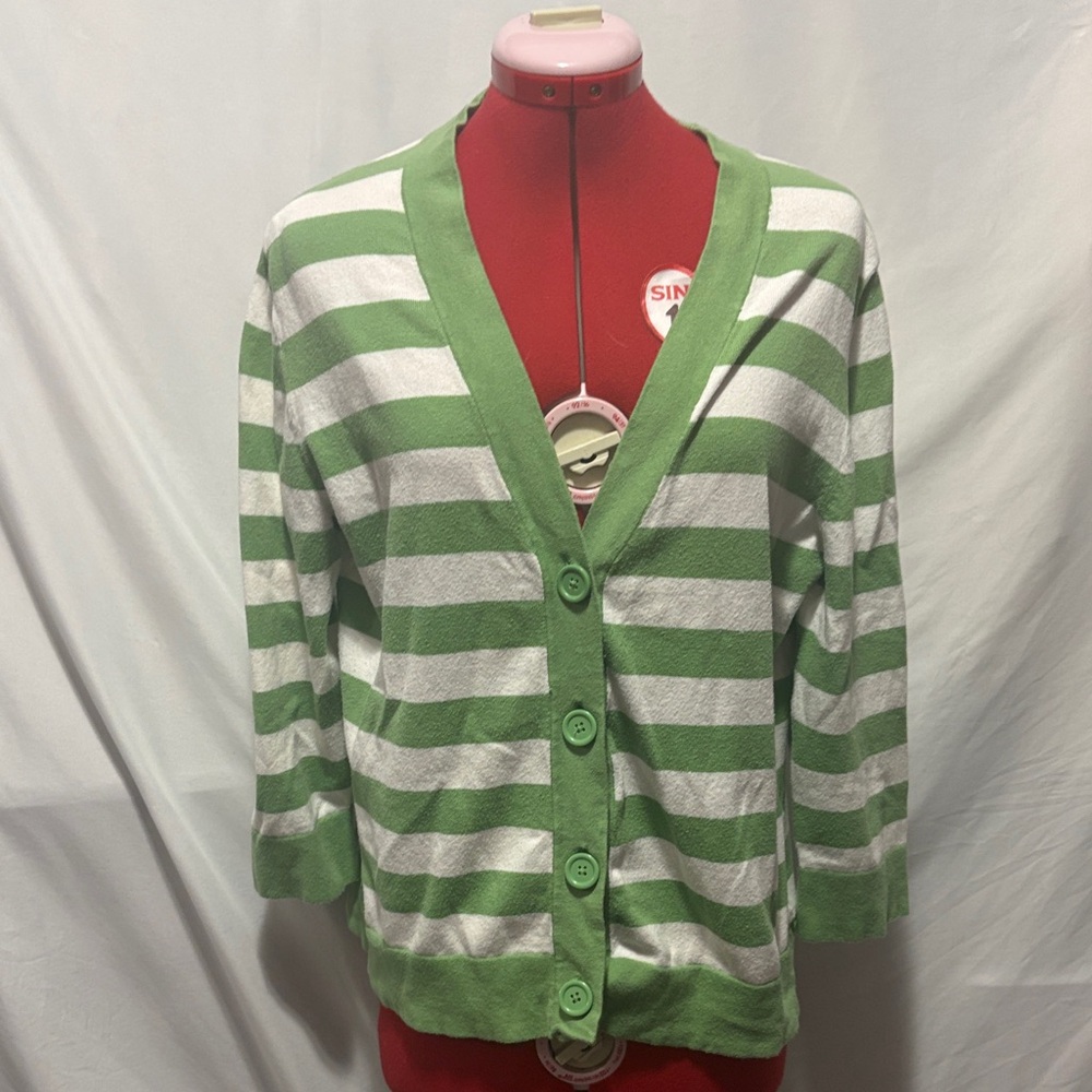 Merona Green and White Striped Cardigan